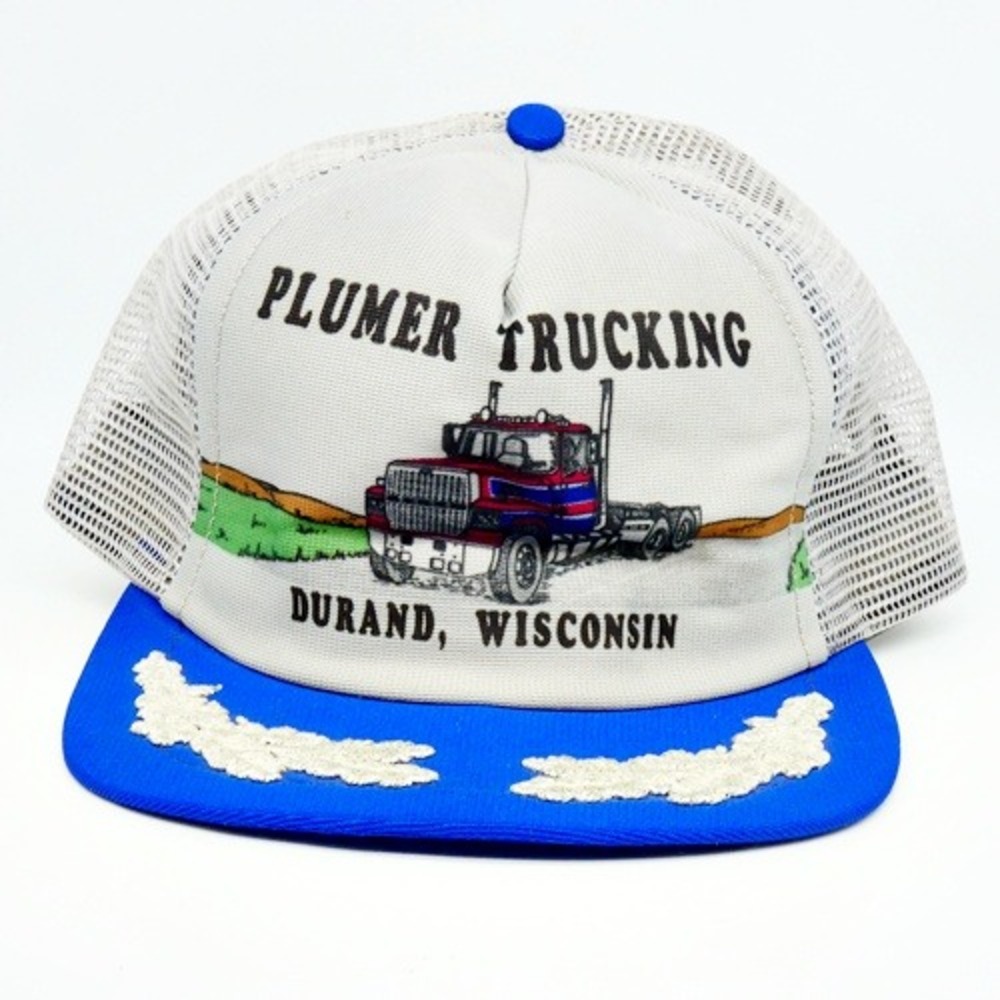 Vintage Plumer Trucking Durand Wisconsin Trucker Hat Mish Gray Blue NEW
